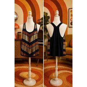 Bongo Sequin Chevron Racerback Tank Top Disco Retro Y2K Small
